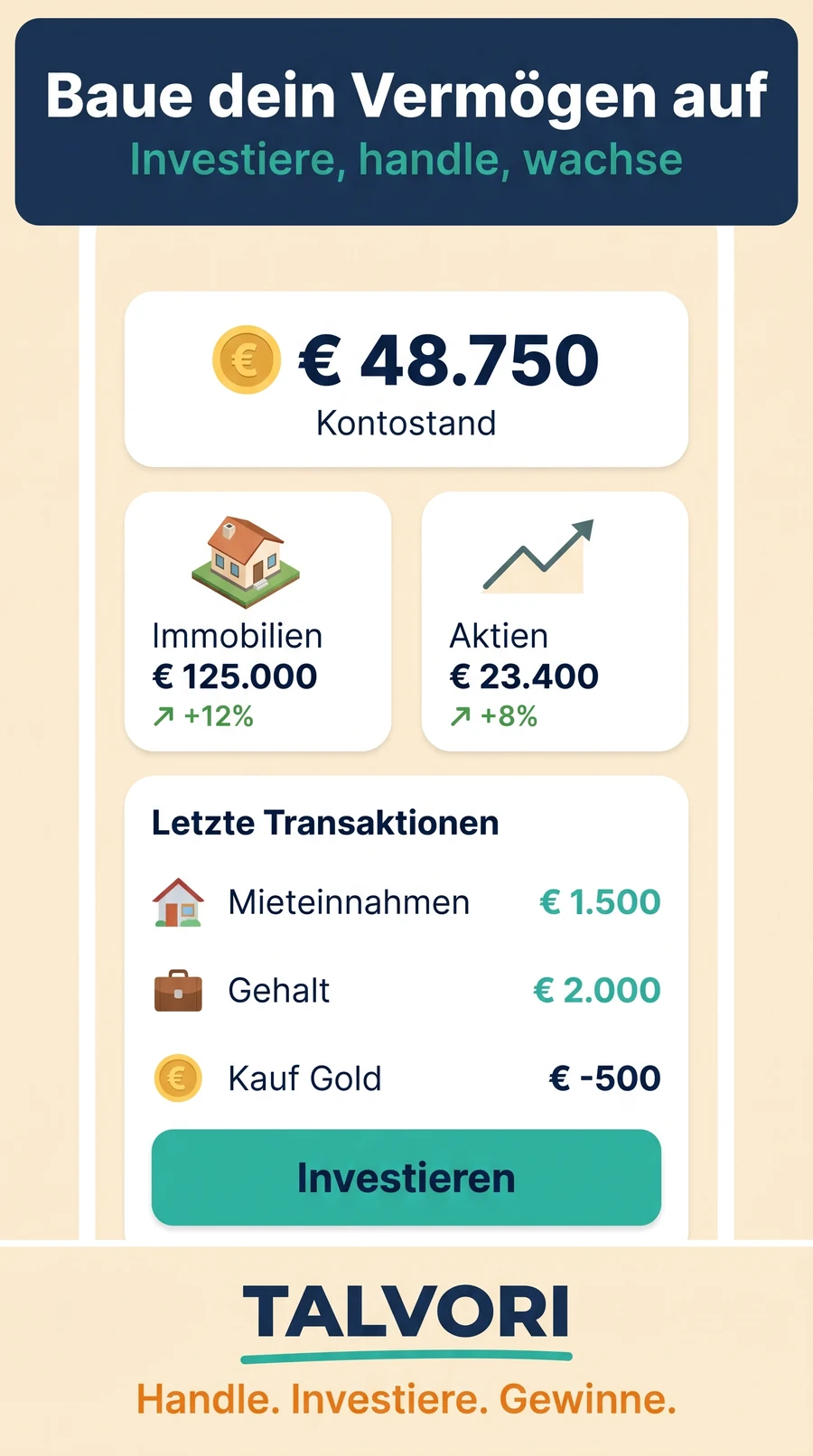 Finanz-Dashboard: Kontostand, Immobilien, Aktien